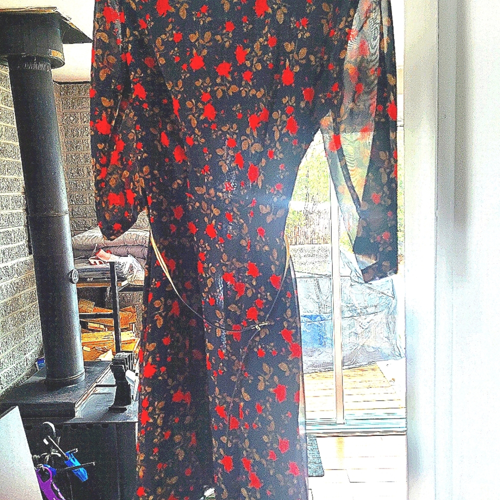 Floral Black and Red Dress